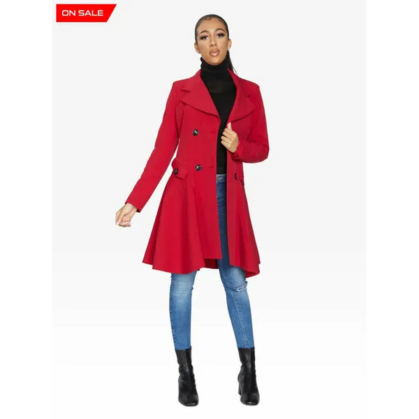 Double Breasted Skater Coat - UK 10/EU 38/US 6/S / Red