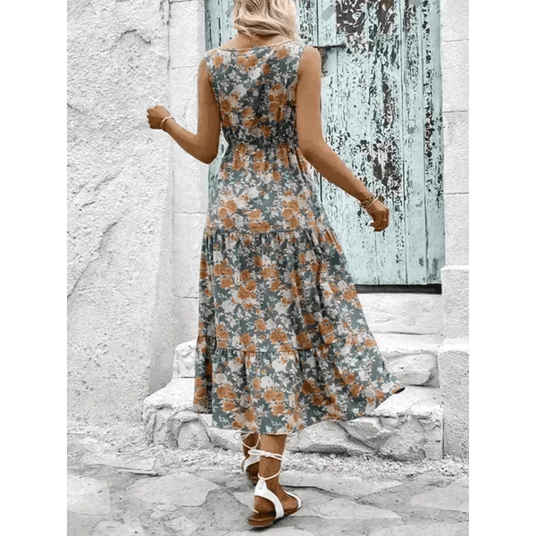 Fashion Casual Ladies Button Sleeveless Floral Print Dress - Epic Fashion UKAllDressWomen