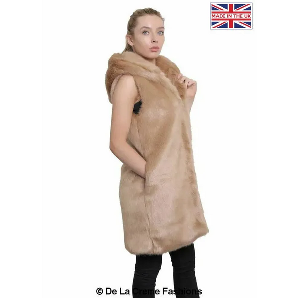 Faux Fur Hooded Gilet - UK 10/EU 38/US 6 / Camel - Coats &