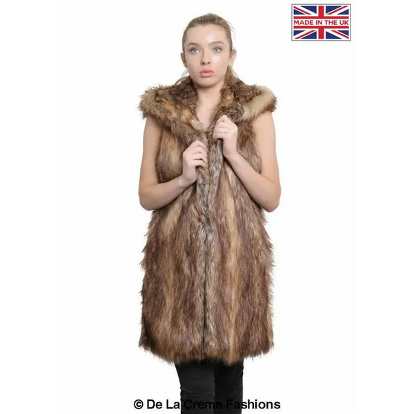 Faux Fur Hooded Gilet - UK 10/EU 38/US 6 / Toffee - Coats &