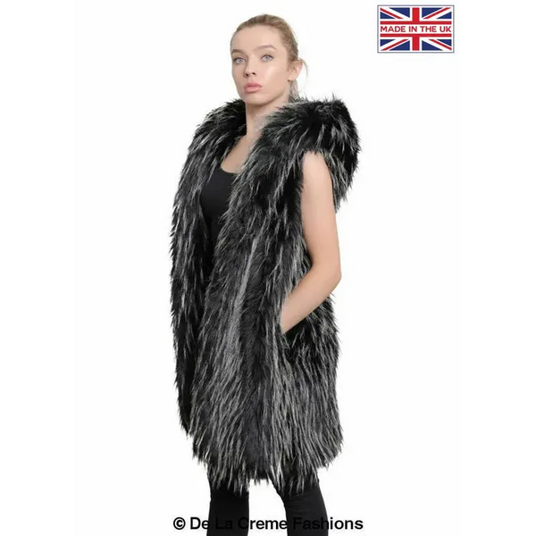 Faux Fur Hooded Gilet - UK 10/EU 38/US 6 / Zebra - Coats &