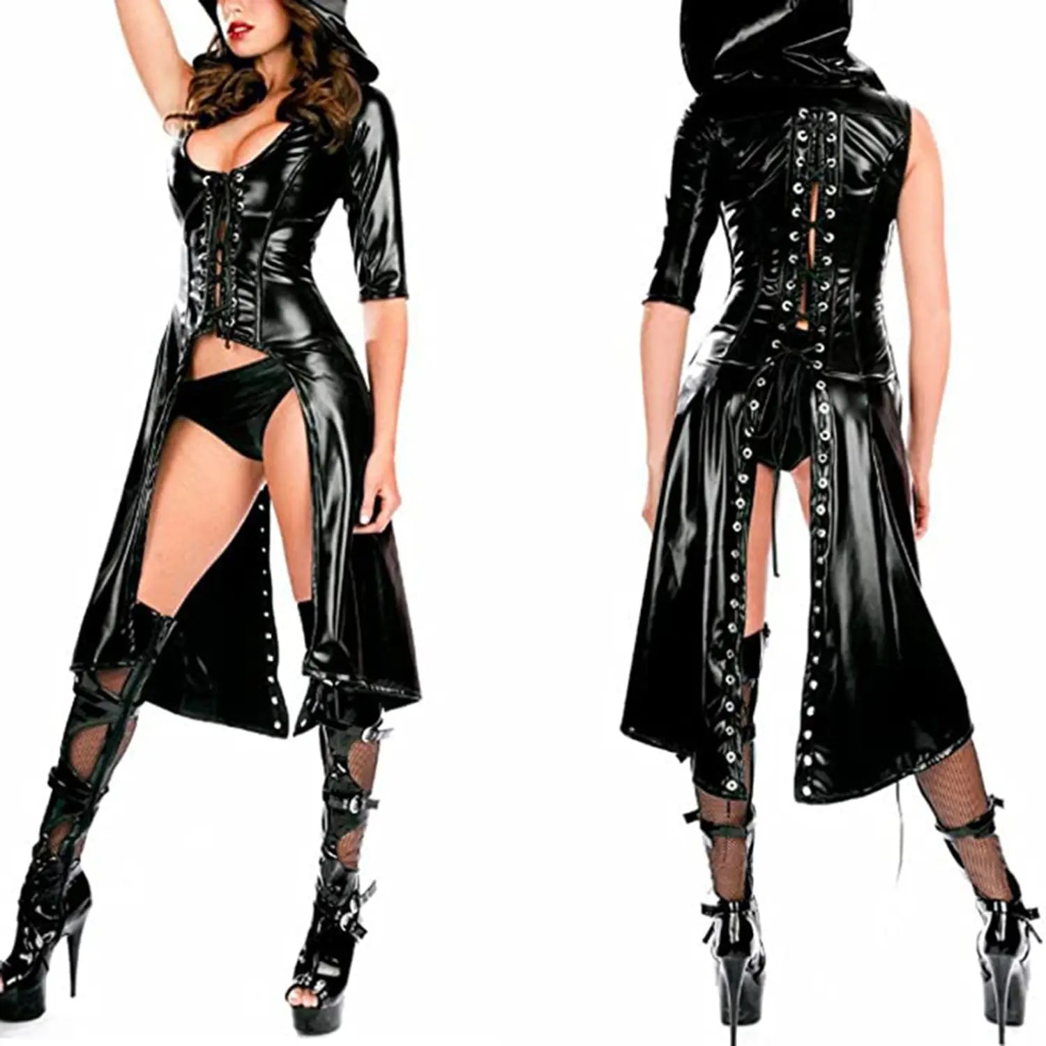 Punk Gothic Lace Up Hooded Dress