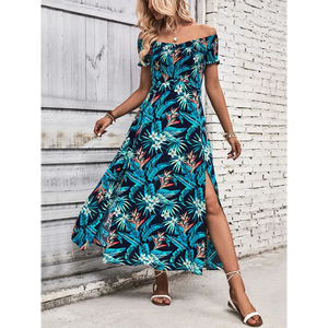 Floral print women’s summer dresses - Blue / S - Dress