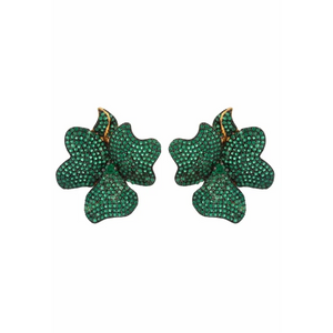 Flower Large Stud Earrings Gold Emerald Green