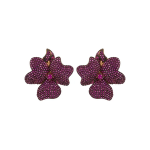 Flower Large Stud Earrings Ruby Rose Gold