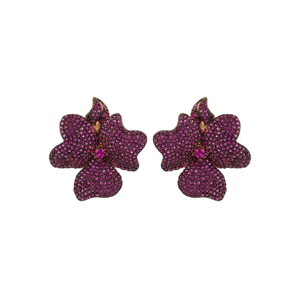 Flower Large Stud Earrings Ruby Rose Gold