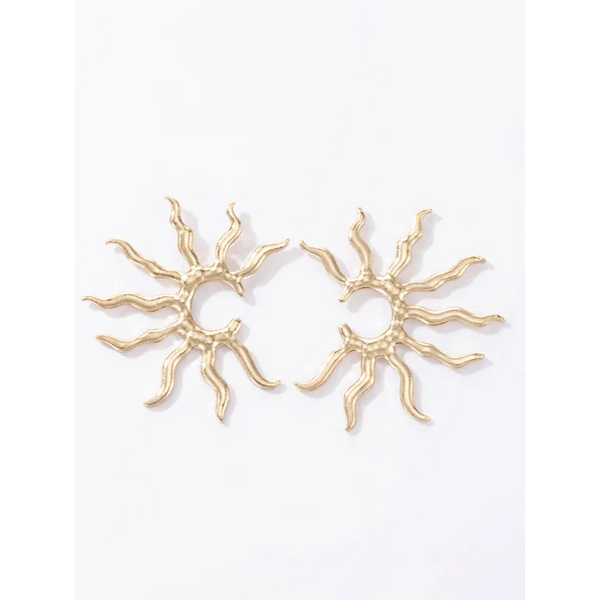Geometric Sun Shape Stud Earrings - Golden / F