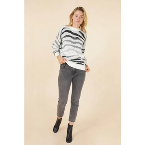 Grey And White Zebra Stripe Jumper - Shirts & Tops