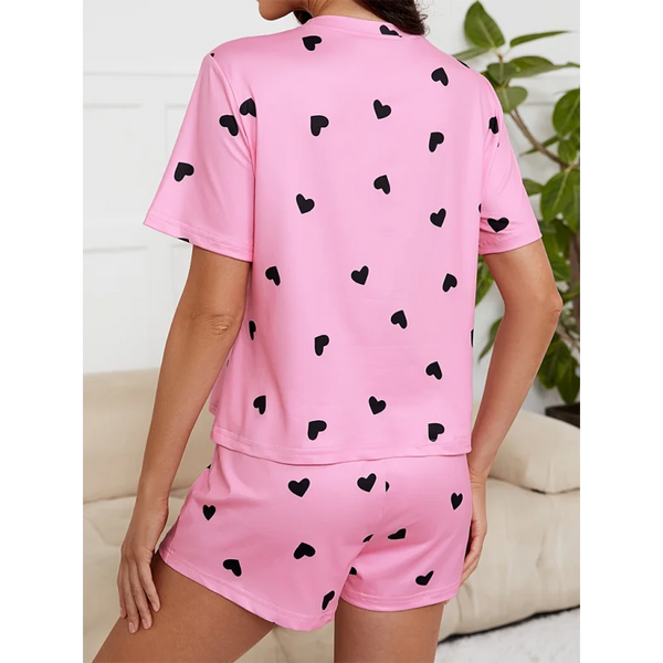 Heart print knitted fashionable soft short sleeve shorts