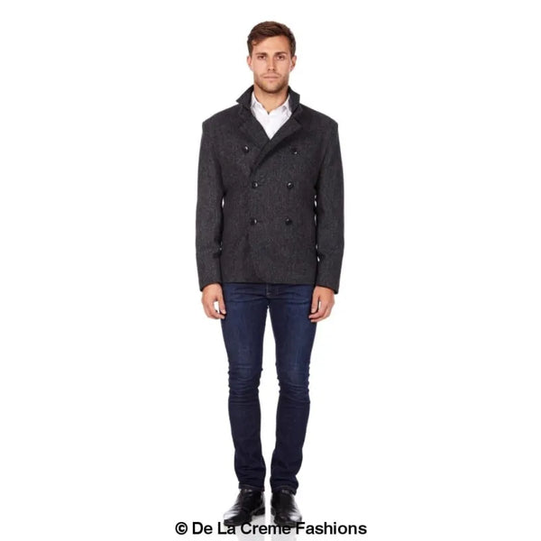 Herringbone Tweed Blend Short Reefer Coat - Coats & Jackets