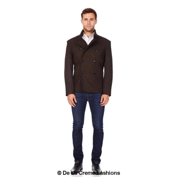 Herringbone Tweed Blend Short Reefer Coat - Coats & Jackets