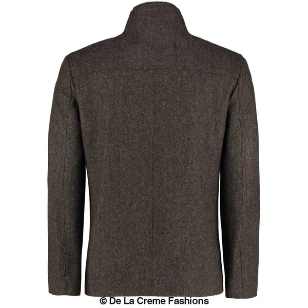 Herringbone Tweed Blend Short Reefer Coat - Coats & Jackets