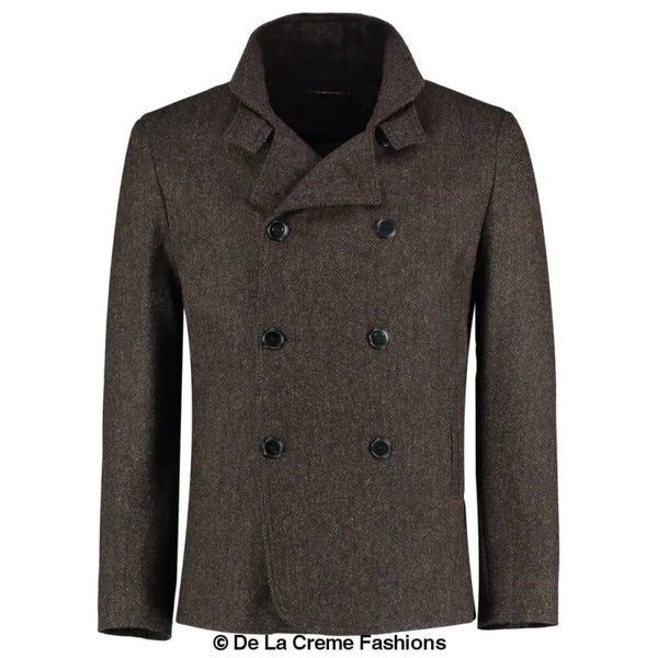 Herringbone Tweed Blend Short Reefer Coat - Coats & Jackets