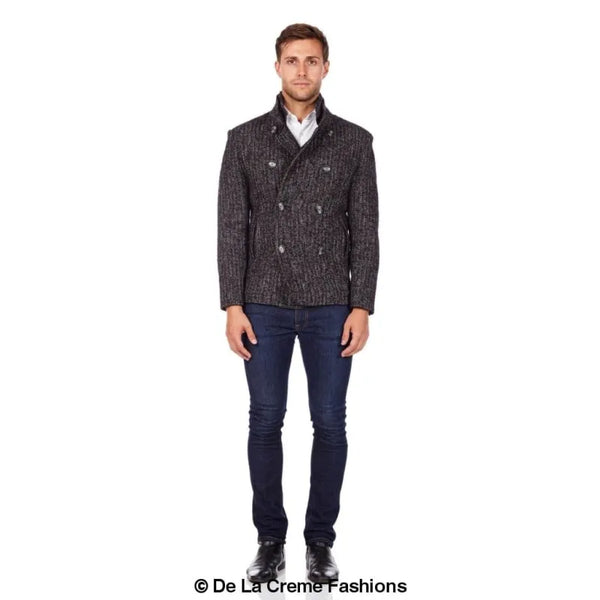 Herringbone Tweed Blend Short Reefer Coat - Coats & Jackets