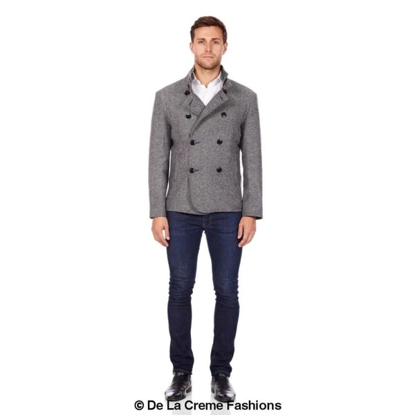 Herringbone Tweed Blend Short Reefer Coat - Coats & Jackets