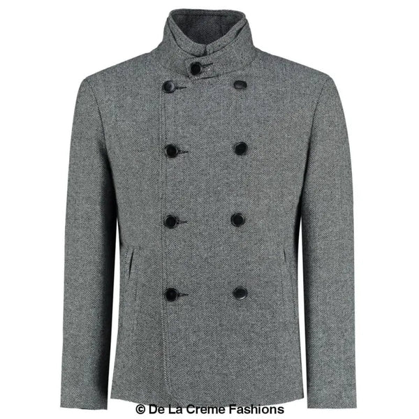 Herringbone Tweed Blend Short Reefer Coat - Coats & Jackets