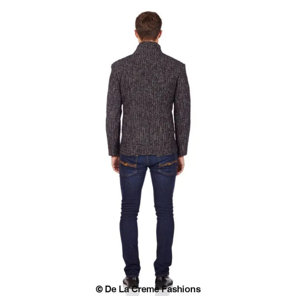 Herringbone Tweed Blend Short Reefer Coat - Coats & Jackets