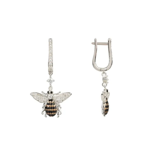 Honey Bee Drop Earrings Silver - Accessories