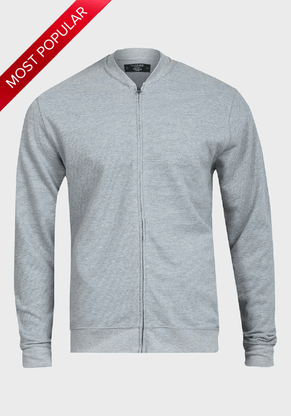 Pique Grey Long Sleeve Zip-up Bomber Jacket