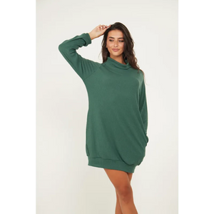 Jumper Dress With Roll Neck And Pockets In Green - Dresses