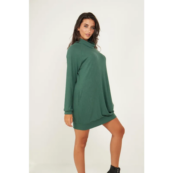 Jumper Dress With Roll Neck And Pockets In Green - Dresses