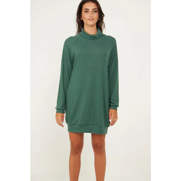 Jumper Dress With Roll Neck And Pockets In Green - Dresses