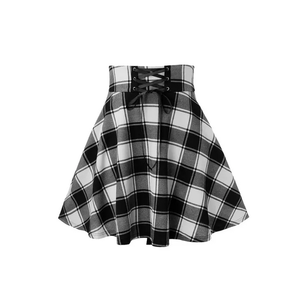Ladies Casual Fashion A-Type Plaid Print Skirt - black