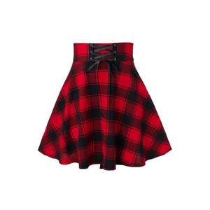 Ladies Casual Fashion A-Type Plaid Print Skirt - red
