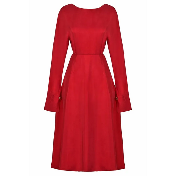 Long Sleeve Midi Dress - M / Red Dresses