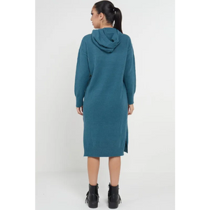 Longline Hooded Jumper Dress In Jade Green - Dresses