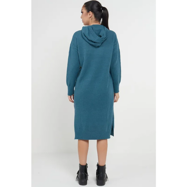 Longline Hooded Jumper Dress In Jade Green - Dresses
