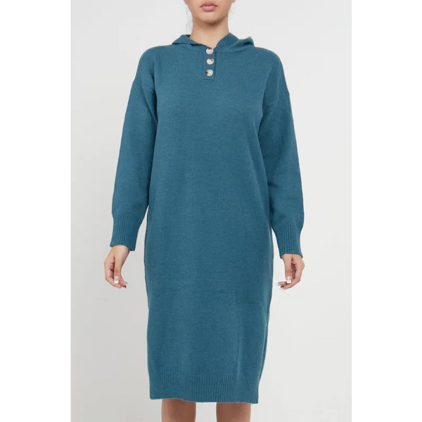 Longline Hooded Jumper Dress In Jade Green - Dresses