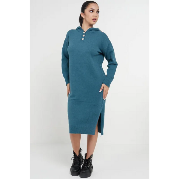 Longline Hooded Jumper Dress In Jade Green - Dresses