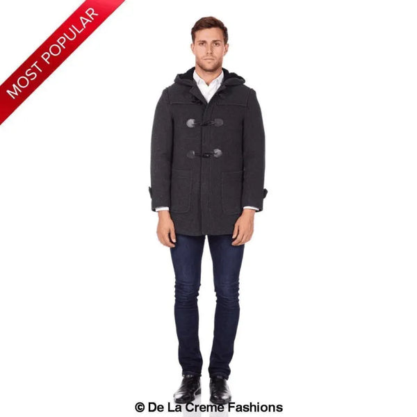 Men’s Wool Blend Hooded Duffle Coat - Coats & Jackets