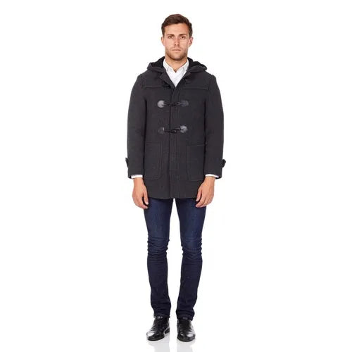 Men’s Wool Blend Hooded Duffle Coat - L / Grey Coats &