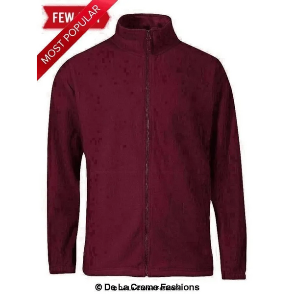 Mens Burgundy Zip-Through Warm Fleece Jacket - Coats &