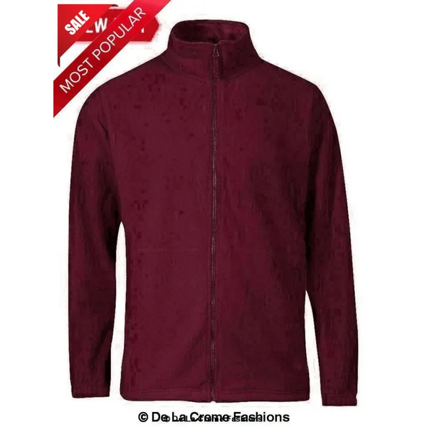 Mens Burgundy Zip-Through Warm Fleece Jacket - Coats &