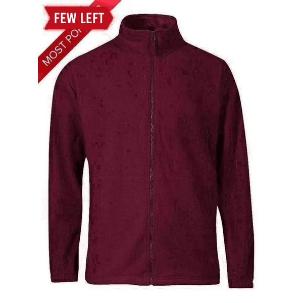 Mens Burgundy Zip-Through Warm Fleece Jacket - Coats &