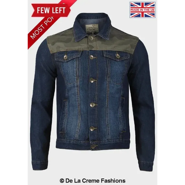 Men’s Camo Print Denim Jacket - Small / Washed Blue - Coats