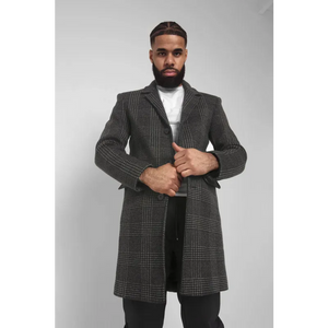 Mens Single Breasted Check Design Overcoat - Coats & Jackets