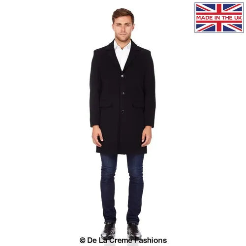 Men’s Single Breasted Wool Mix Overcoat - 2XL / Black