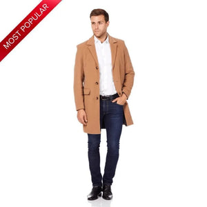 Men’s Single Breasted Wool Mix Overcoat - Coats & Jackets