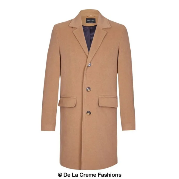 Men’s Single Breasted Wool Mix Overcoat - Coats & Jackets