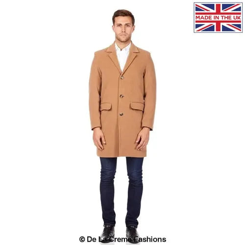 Men’s Single Breasted Wool Mix Overcoat - S / Camel