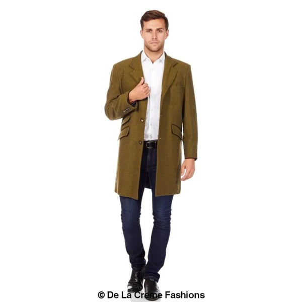 Mens Wool Blend Herringbone Design Coat - Coats & Jackets