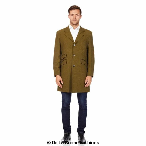 Mens Wool Blend Herringbone Design Coat - Coats & Jackets