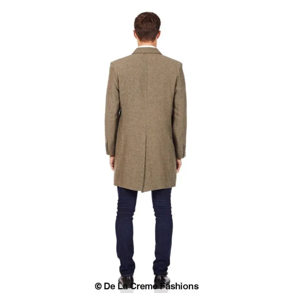 Mens Wool Blend Herringbone Design Coat - Coats & Jackets