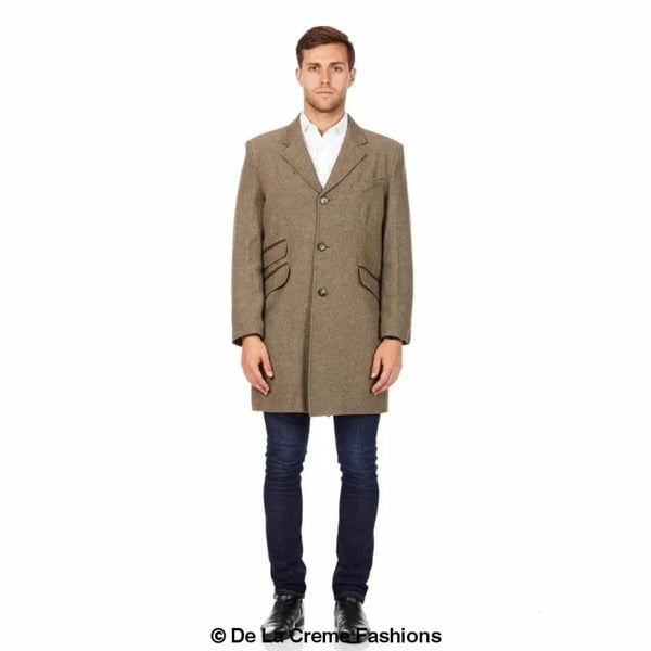 Mens Wool Blend Herringbone Design Coat - Coats & Jackets