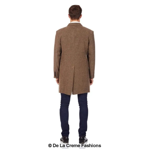 Mens Wool Blend Herringbone Design Coat - Coats & Jackets