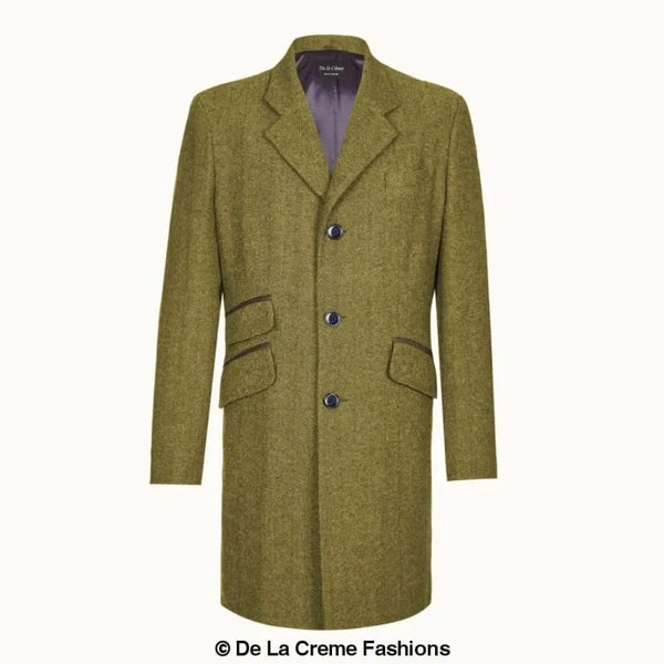 Mens Wool Blend Herringbone Design Coat - Coats & Jackets